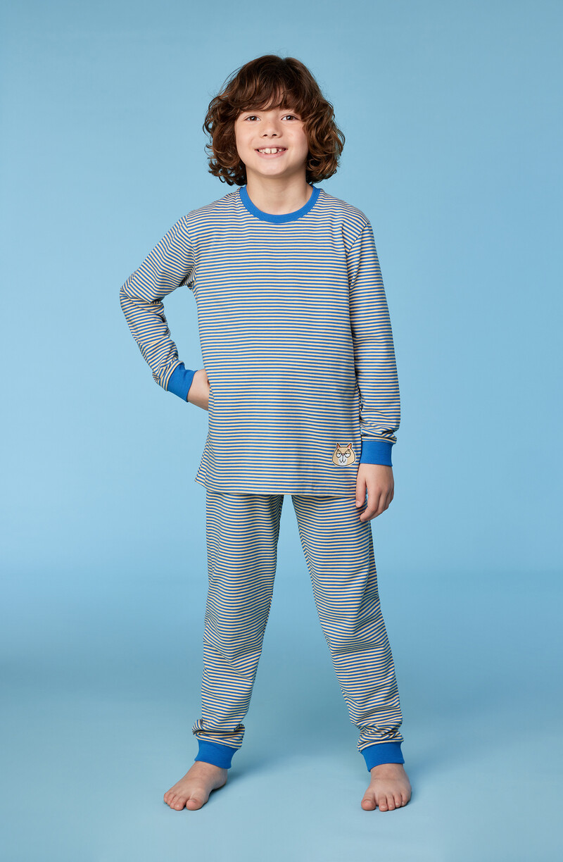 Woody Jongens-Heren Pyjama, blauw-gele streep