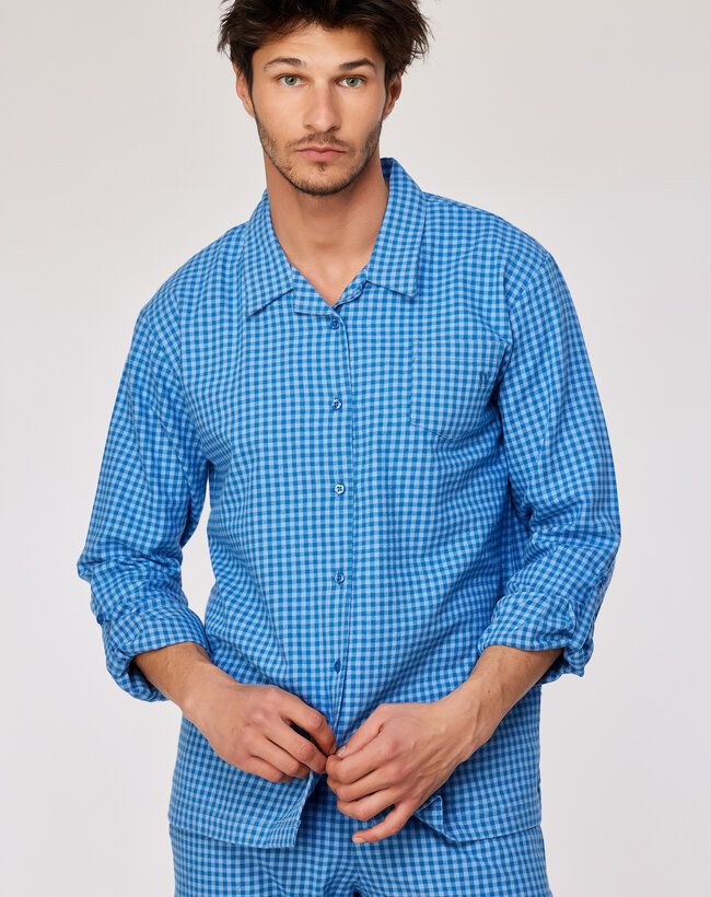 Woody Jongens-Heren Pyjama, blauw ruitje