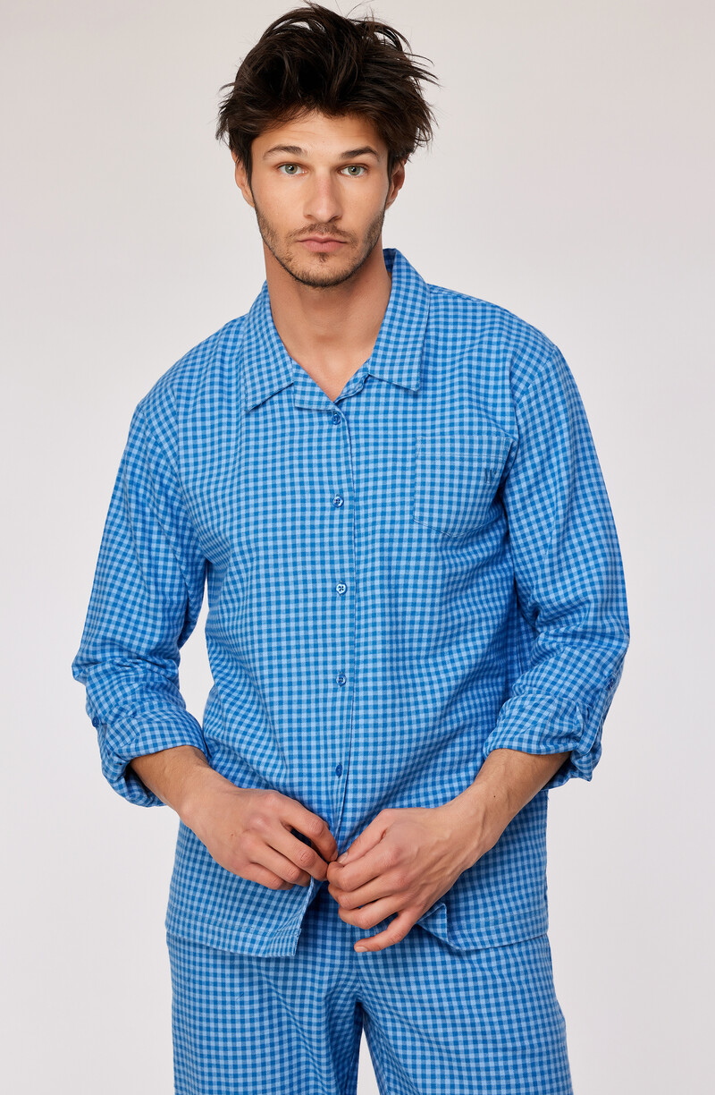 Woody Jongens-Heren Pyjama, blauw ruitje