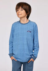 Woody Jongens-Heren Pyjama, blauwe ruitjesprint