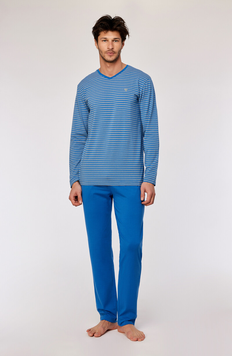 Woody Heren Pyjama, blauw-gele streep
