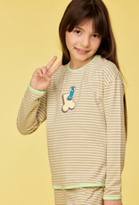 Woody Meisjes-Dames Pyjama, groen-beige streep