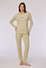 Woody Meisjes-Dames Pyjama, groen-beige streep