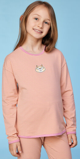 Woody Meisjes-Dames Pyjama, roze-gele streep