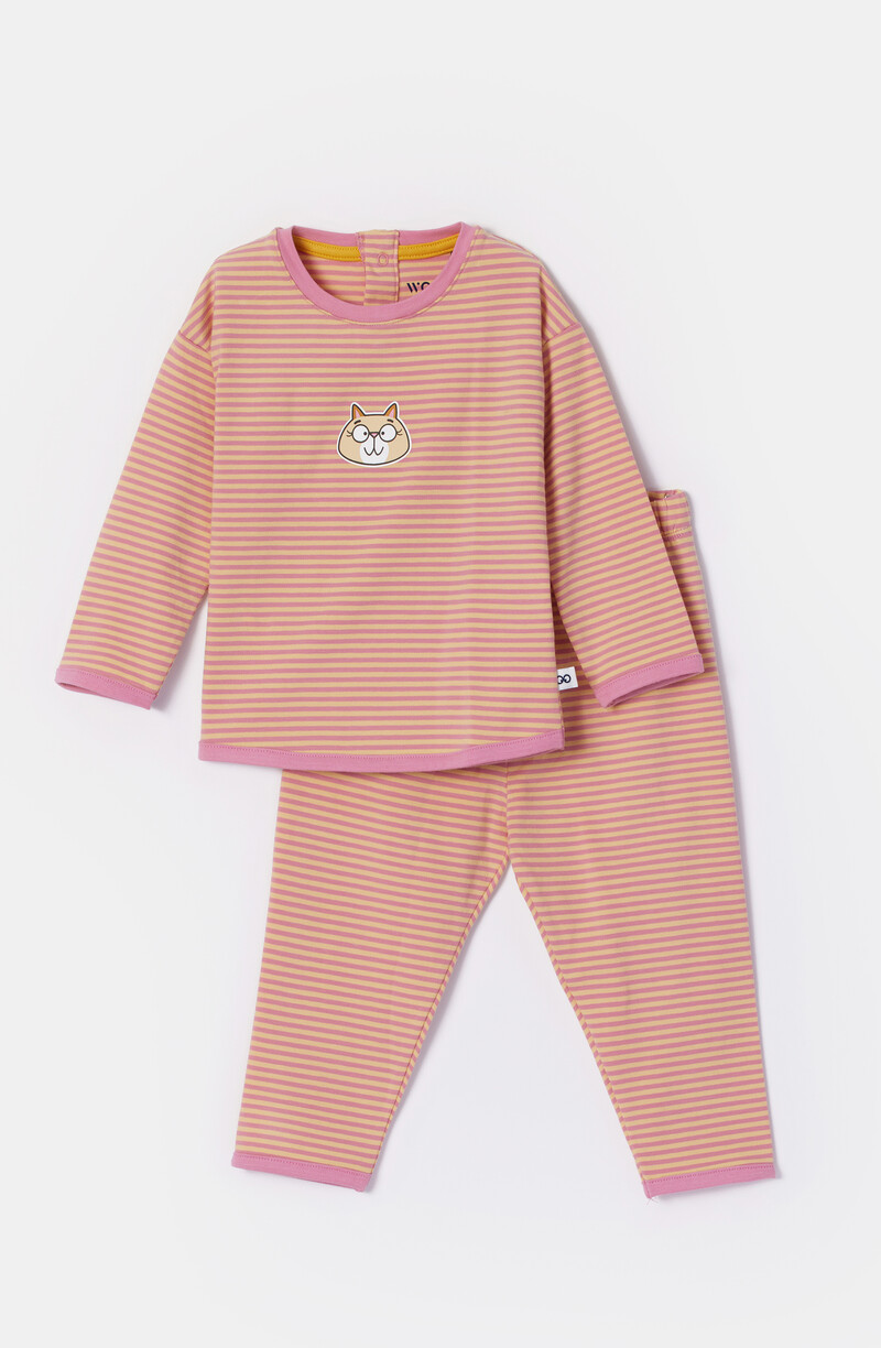 Woody Meisjes-Dames Pyjama, roze-gele streep