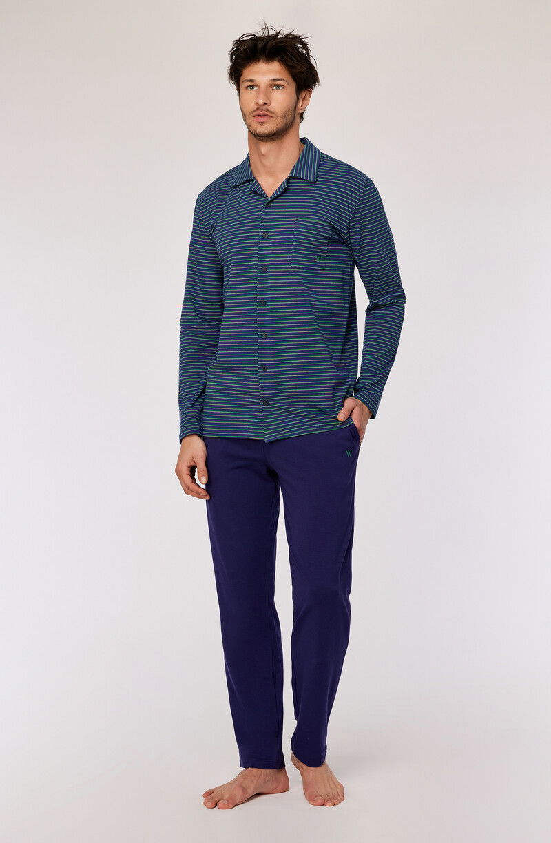 Woody Heren Pyjama, donkerblauwe streep
