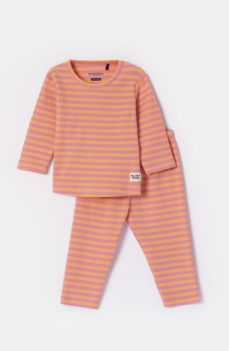 Woody Unisex Pyjama, roze-oranje streep