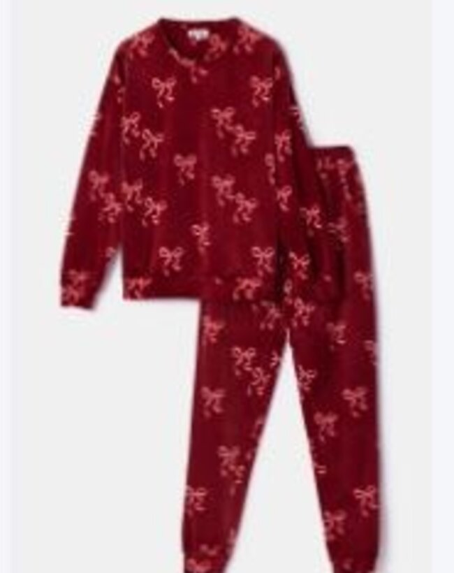 Woody Meisjes-Dames Pyjama, bordeaux strikkenprint