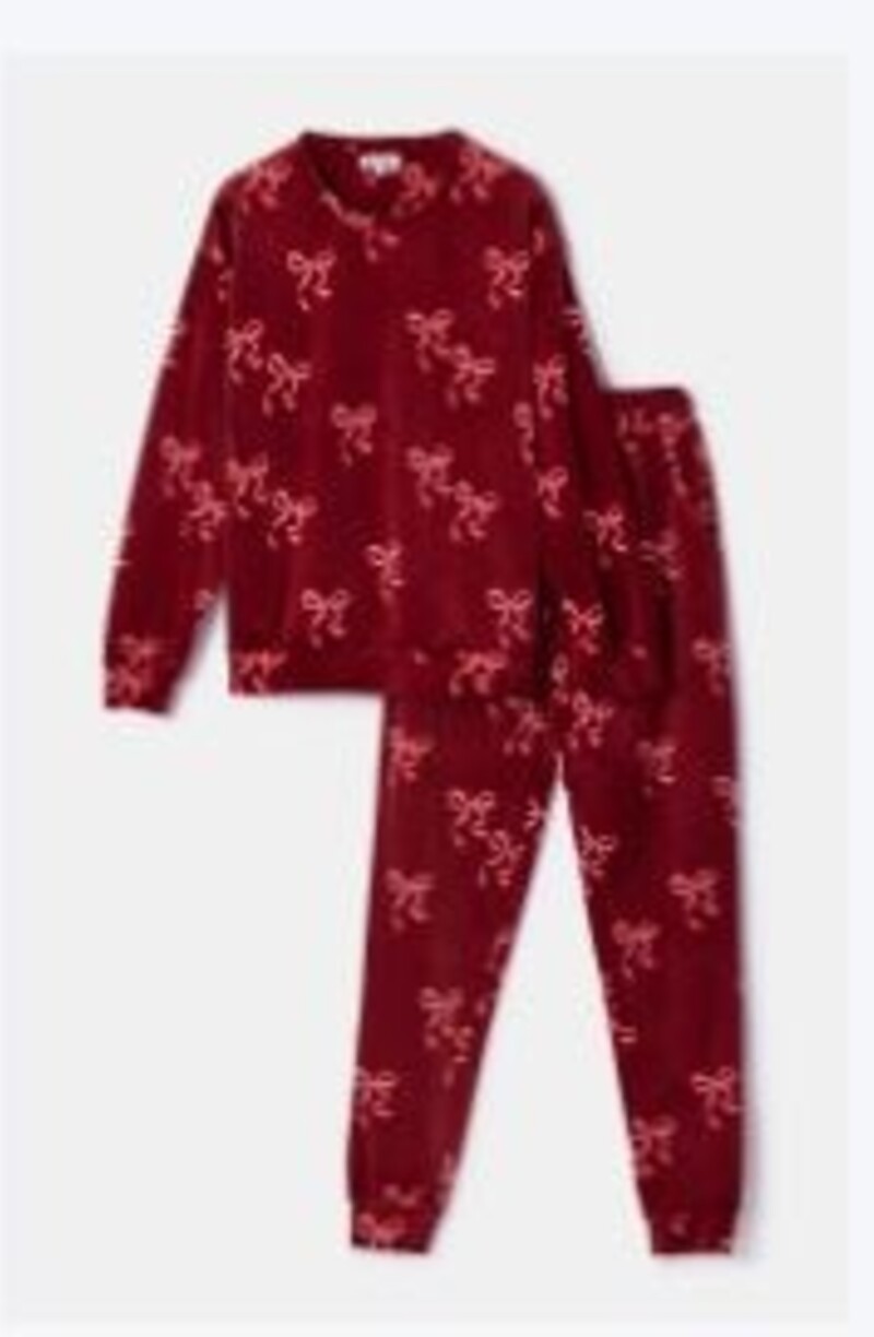 Woody Meisjes-Dames Pyjama, bordeaux strikkenprint