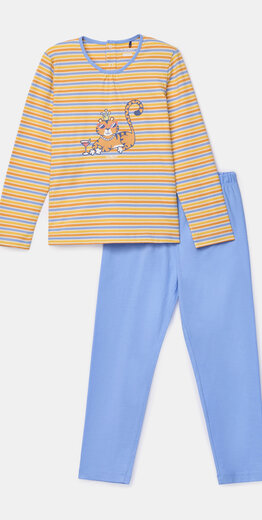 Woody Meisjes-Dames pyjama, geel gestreept