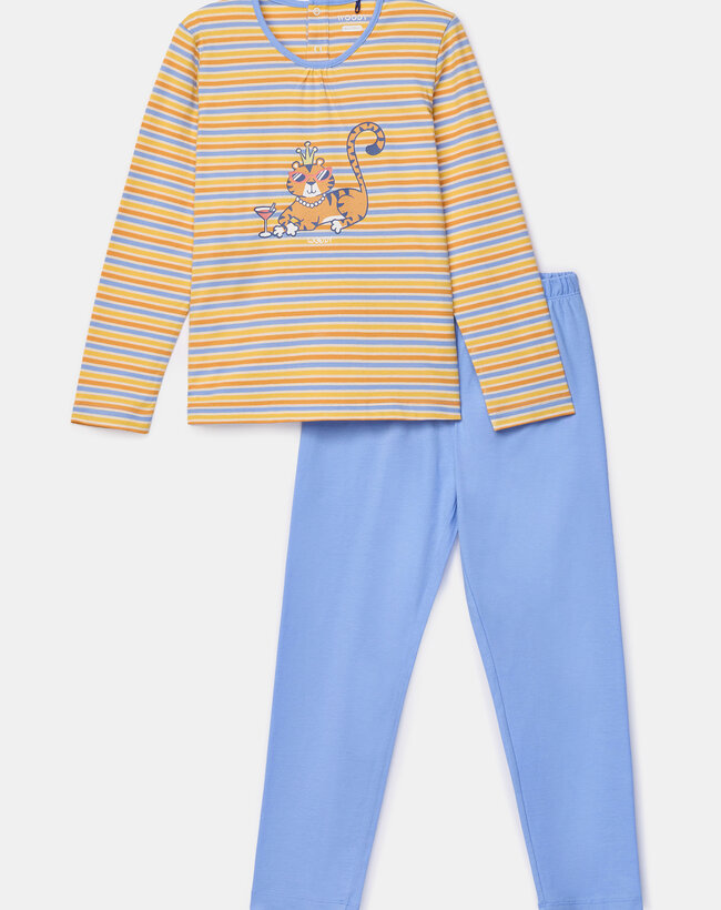 Woody Meisjes-Dames pyjama, geel gestreept
