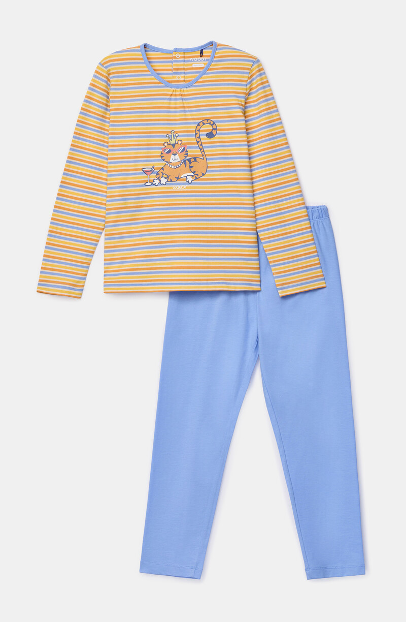Woody Meisjes-Dames pyjama, geel gestreept