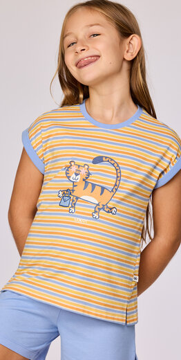 Woody Meisjes-Dames pyjama, geel gestreept