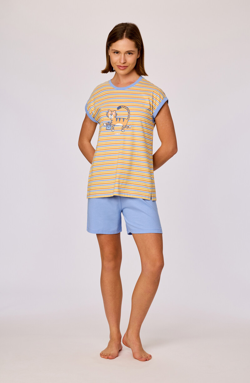 Woody Meisjes-Dames pyjama, geel gestreept