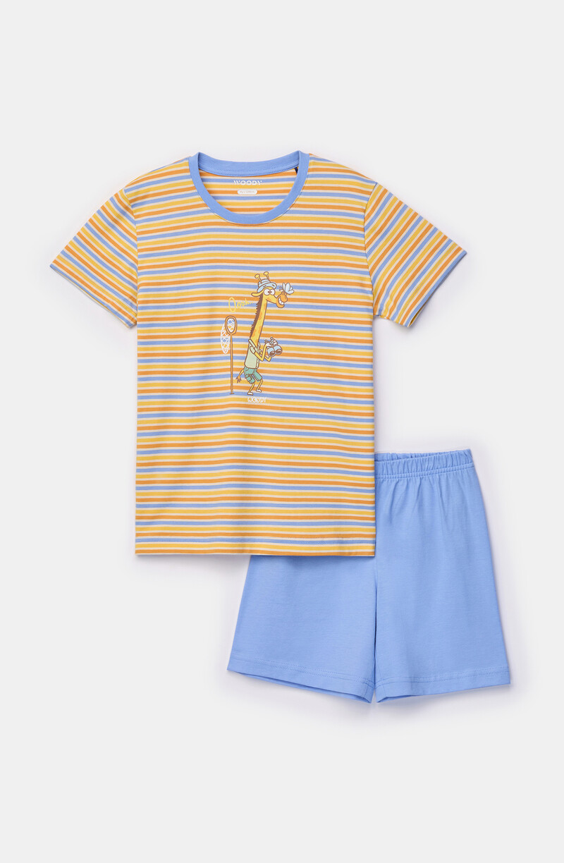 Woody Jongens-Heren pyjama, geel gestreept