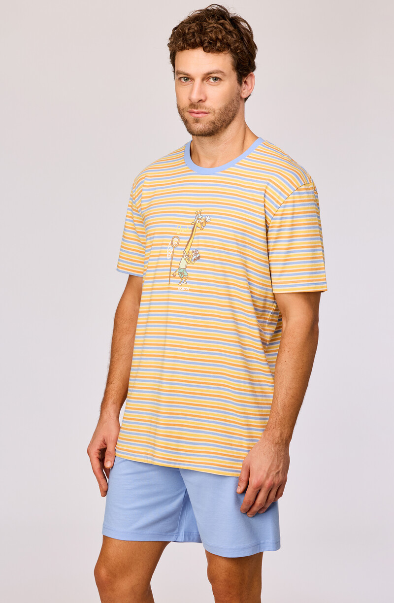 Woody Jongens-Heren pyjama, geel gestreept