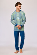 Woody Jongens-Heren pyjama, groen-blauwe streep