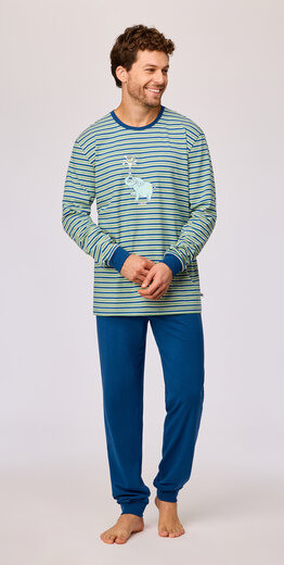 Woody Jongens-Heren pyjama, groen-blauwe streep