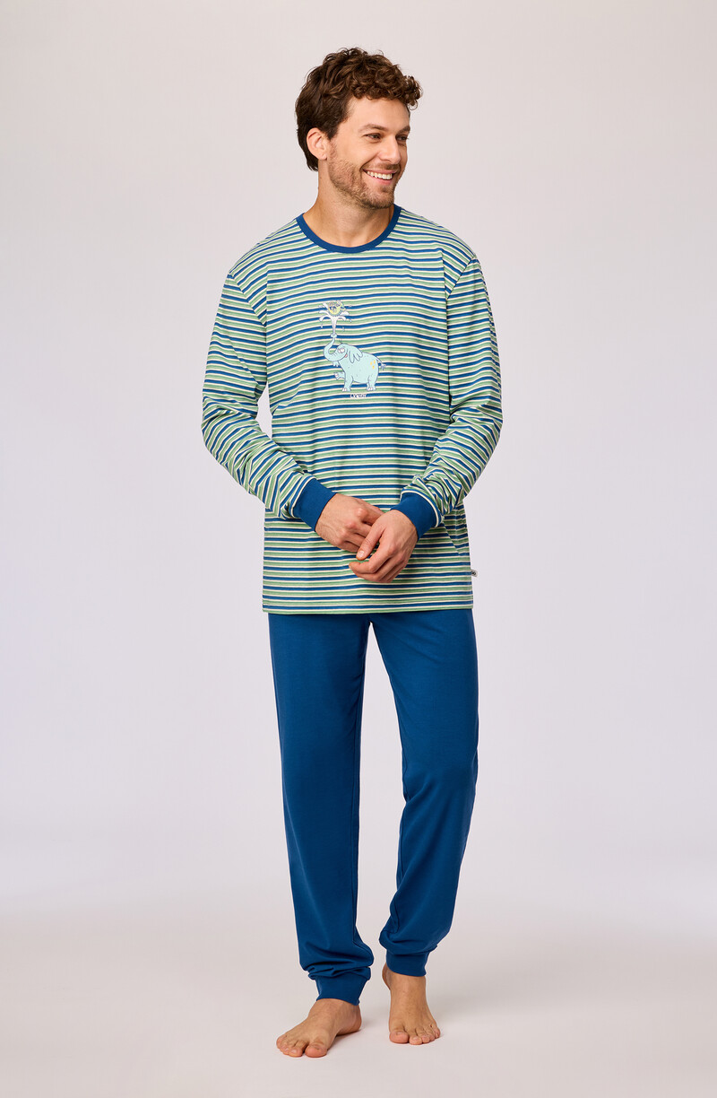 Woody Jongens-Heren pyjama, groen-blauwe streep