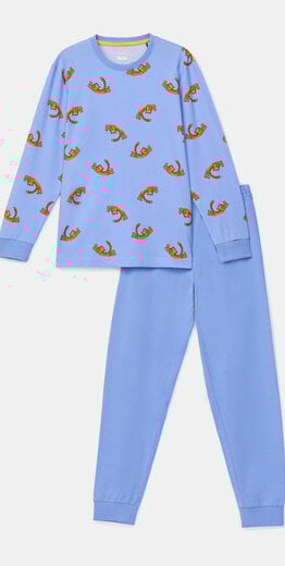 Woody Jongens-Heren pyjama, tijger print blauw