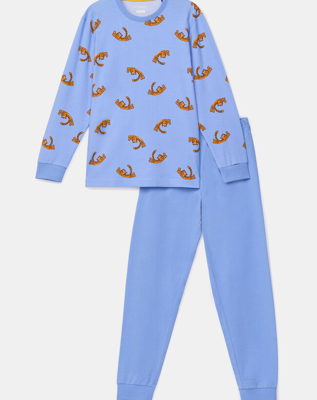 Woody Jongens-Heren pyjama, tijger print blauw