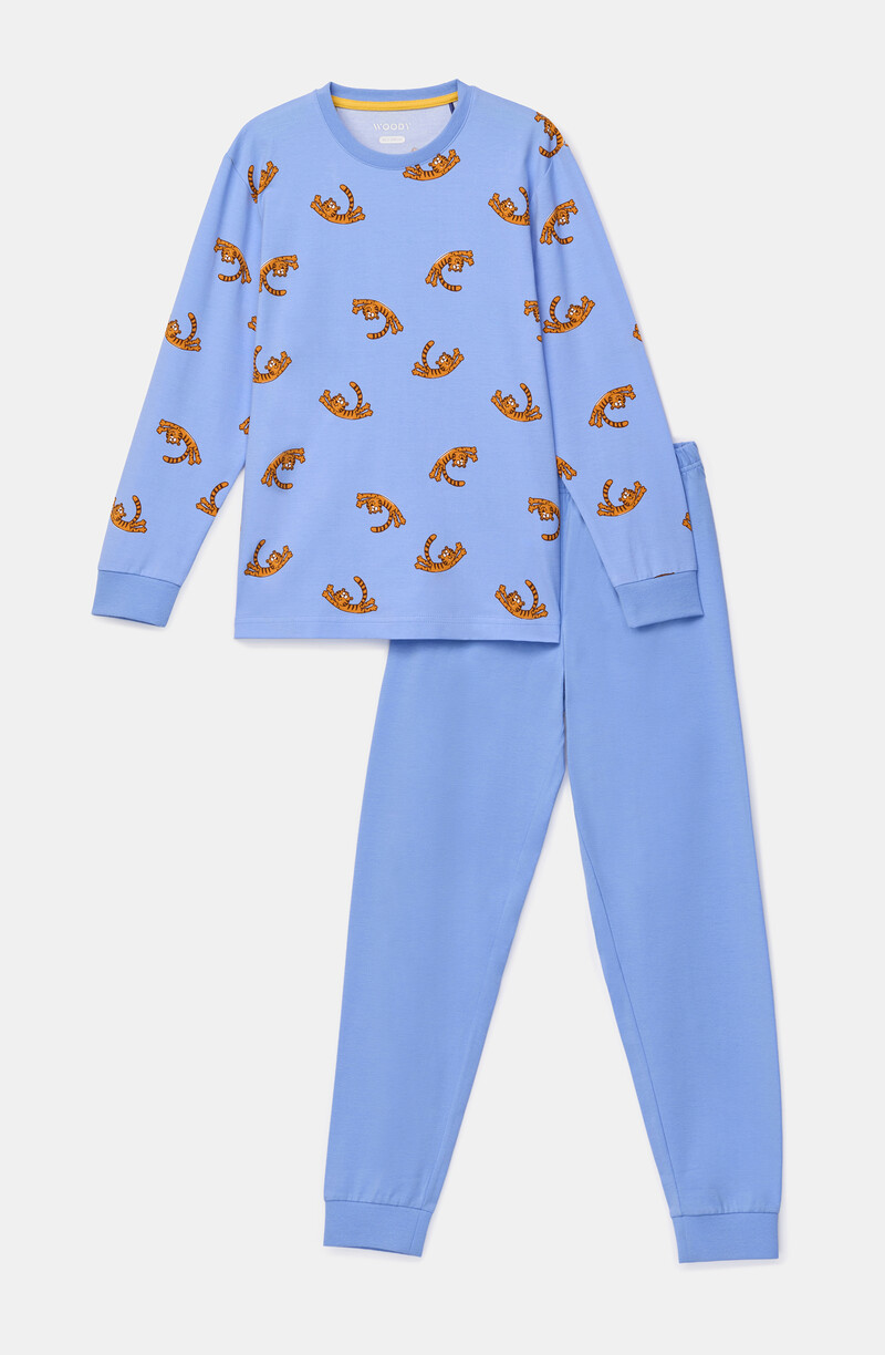 Woody Jongens-Heren pyjama, tijger print blauw
