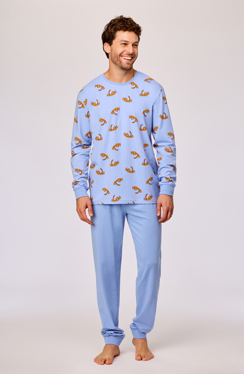 Woody Jongens-Heren pyjama, tijger print blauw