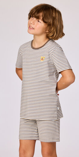 Woody Jongens-Heren pyjama, bruin-blauw gestreept