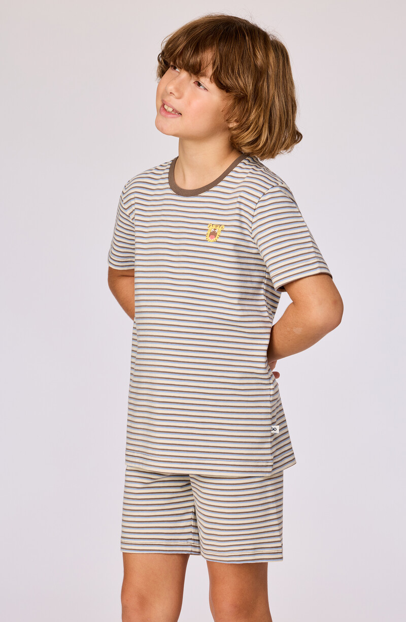 Woody Jongens-Heren pyjama, bruin-blauw gestreept