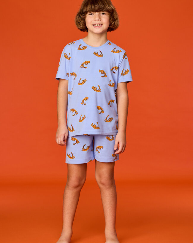 Woody Jongens-Heren pyjama, tijger print blauw