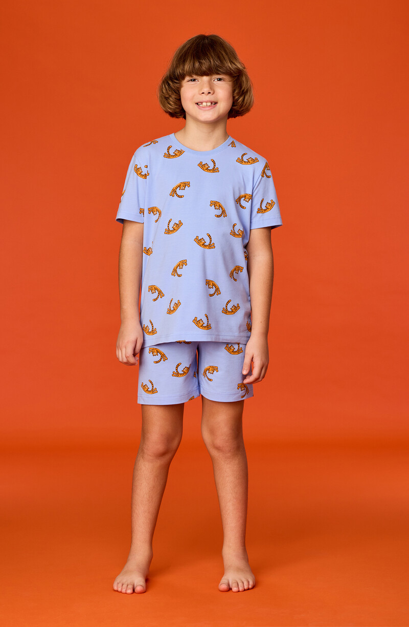 Woody Jongens-Heren pyjama, tijger print blauw