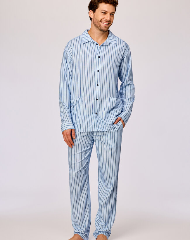 Woody Heren pyjama, streep blauw