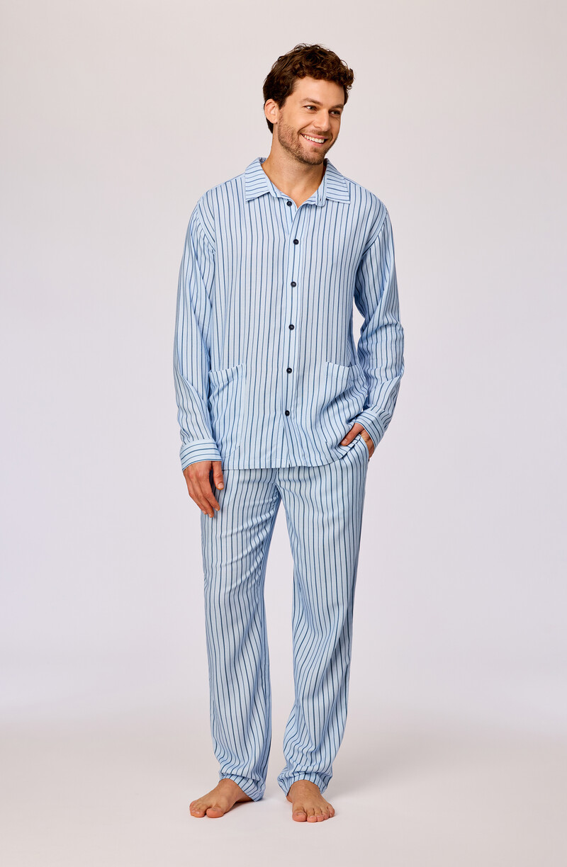 Woody Heren pyjama, streep blauw