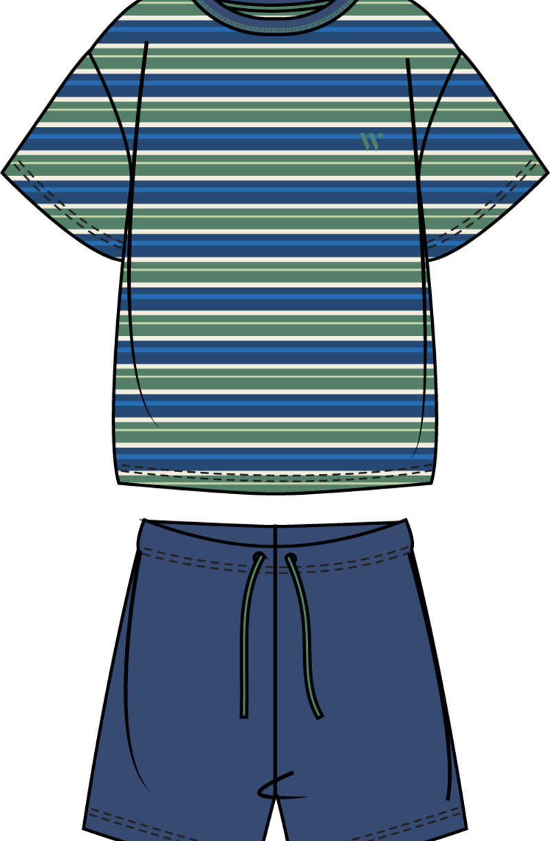 Jongens-Heren pyjama, groen-blauwe streep