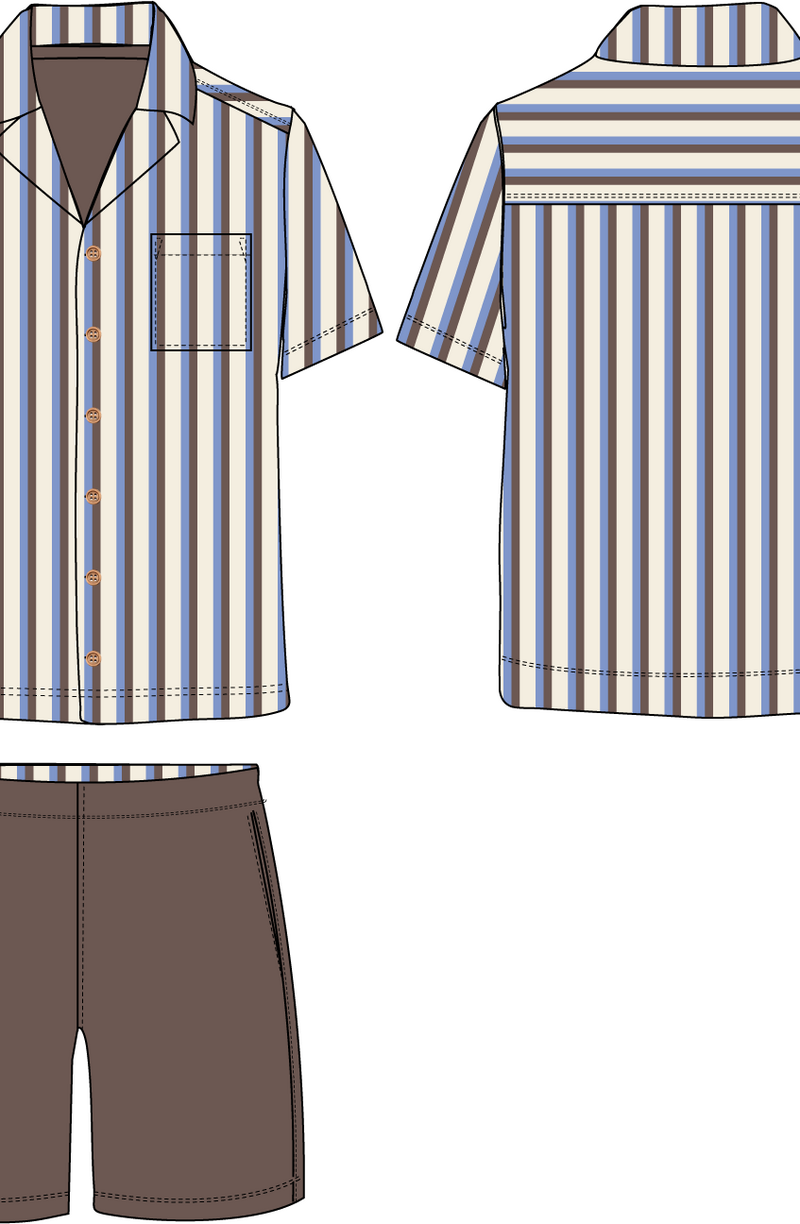 Heren pyjama, bruin-blauw gestreept