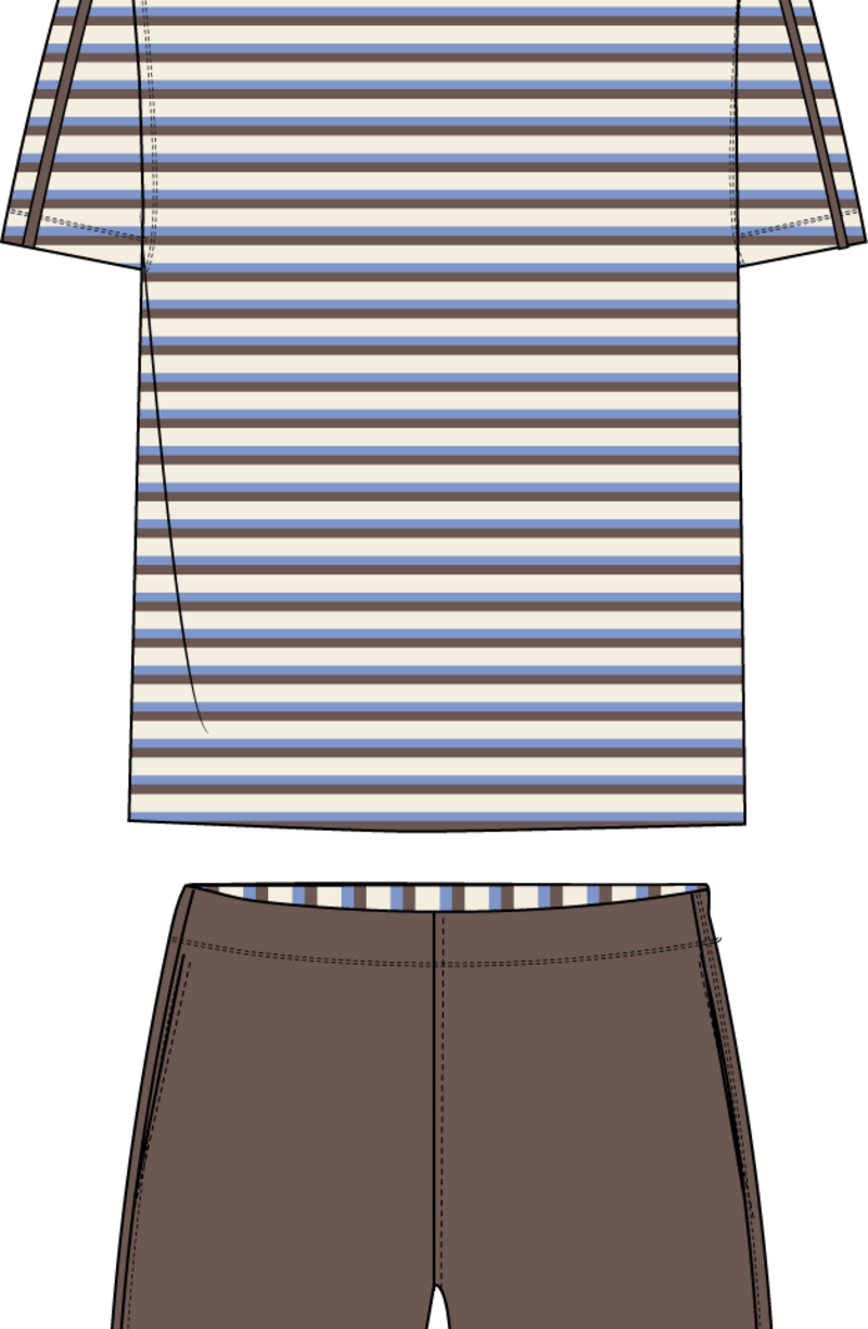 Heren pyjama, bruin-blauw gestreept