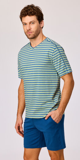 Woody Heren pyjama, groen-blauwe streep