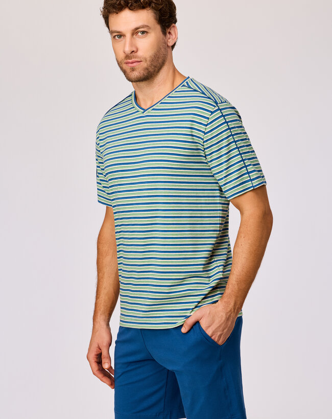 Woody Heren pyjama, groen-blauwe streep
