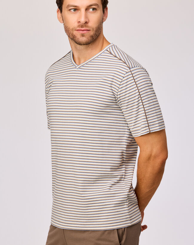 Woody Heren pyjama, bruin-blauw gestreept