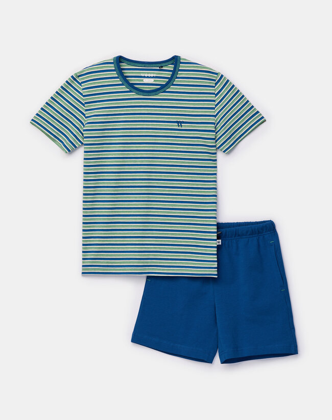 Woody Jongens-Heren pyjama, groen-blauwe streep