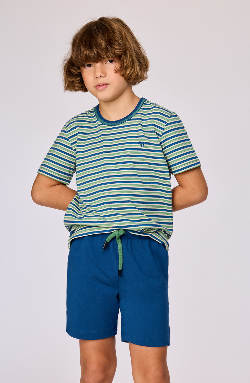 Woody Jongens-Heren pyjama, groen-blauwe streep