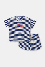 Woody set van T-shirt en shorts Meisjes-Dames, marineblauwe streep