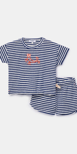 Woody set van T-shirt en shorts Meisjes-Dames, marineblauwe streep