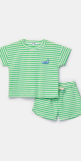 Woody set van T-shirt en shorts Meisjes-Dames, groene streep