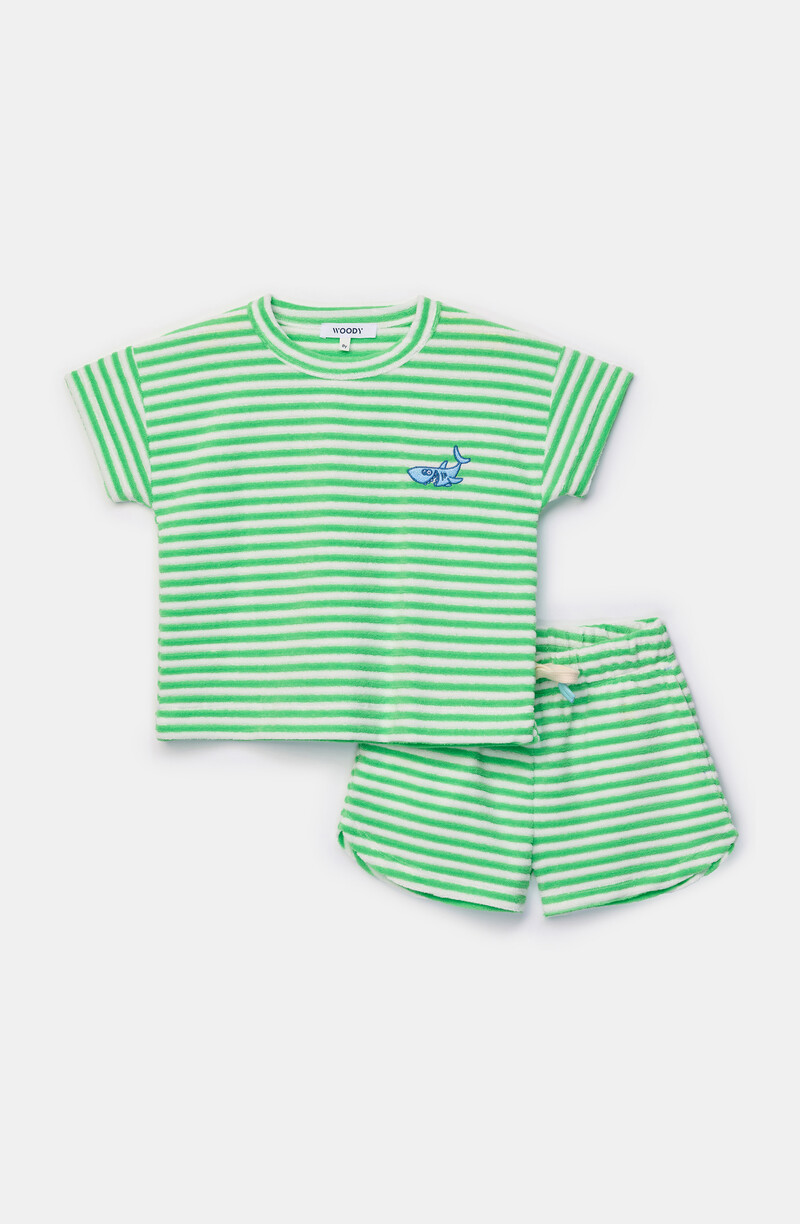 Woody set van T-shirt en shorts Meisjes-Dames, groene streep