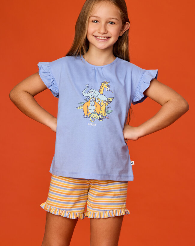 Woody Meisjes-Dames pyjama, blauw