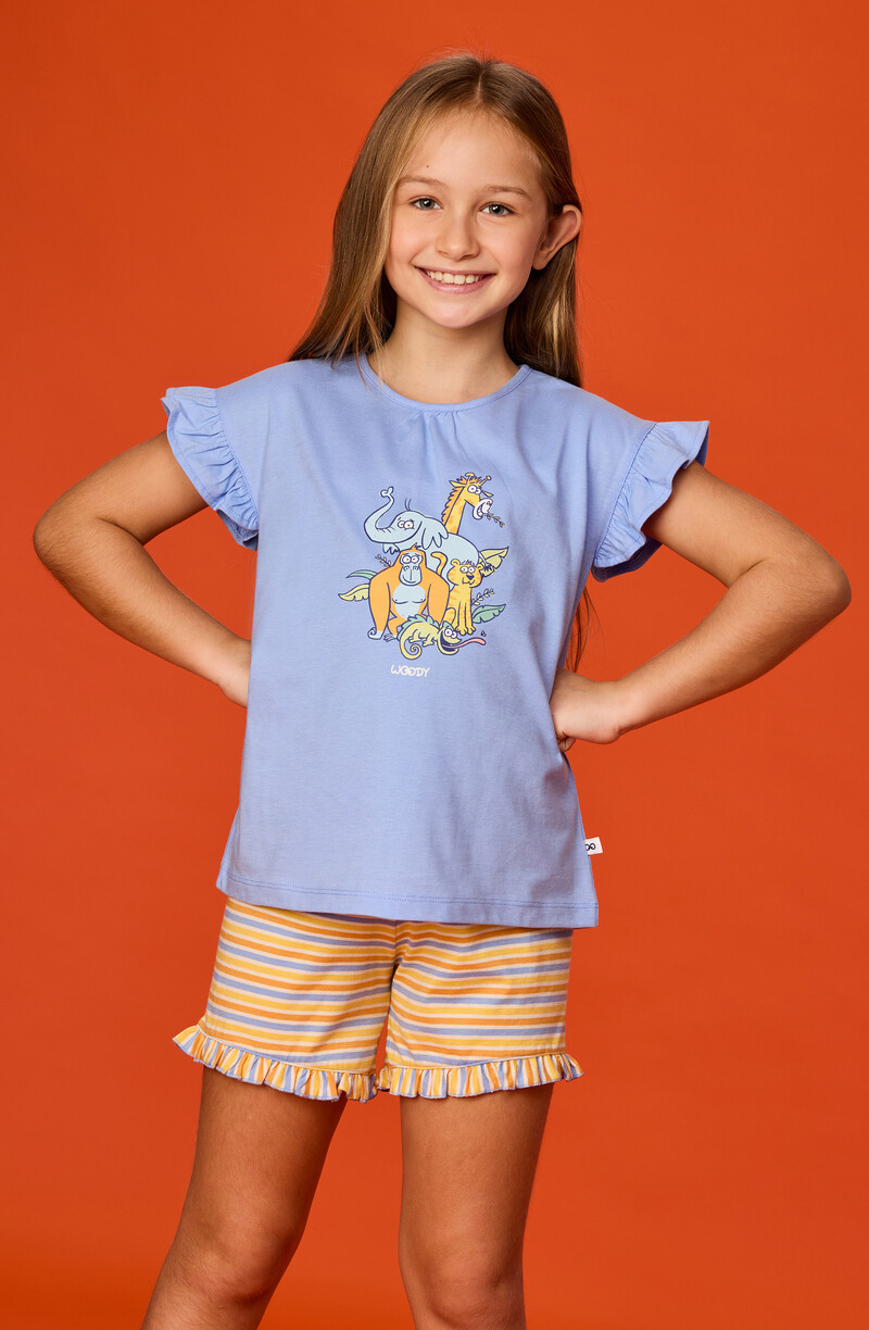 Woody Meisjes-Dames pyjama, blauw