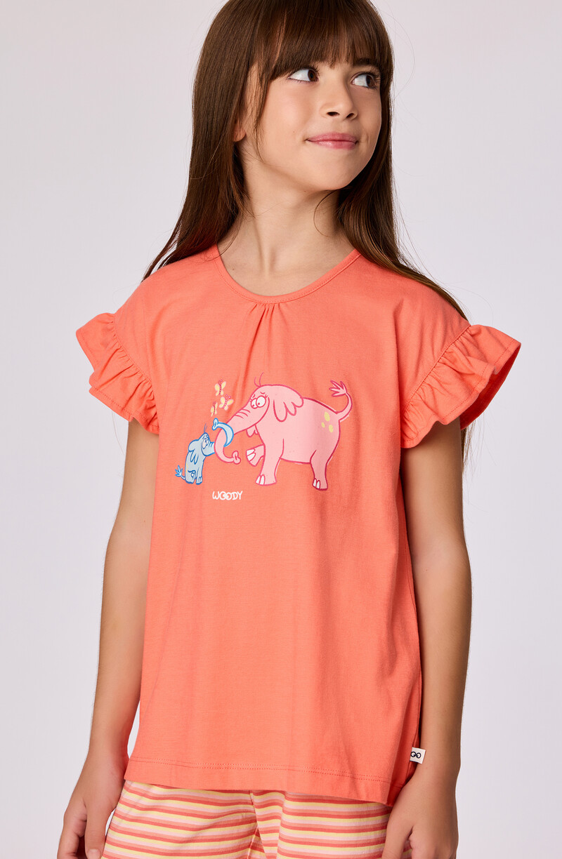 Woody Meisjes-Dames pyjama, koraalrood