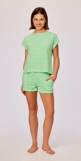 Woody set van T-shirt en shorts Meisjes-Dames, groene streep