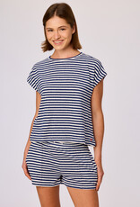 Woody set van T-shirt en shorts Meisjes-Dames, marineblauwe streep